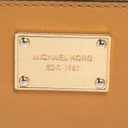 Michael Kors Tan Leather Zip Around Wristlet Wallet.