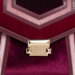 Pre Owned Michael Kors Brown/Burgundy Leather and Velvet Whitney Top Handle Bag