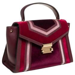 Pre Owned Michael Kors Brown/Burgundy Leather and Velvet Whitney Top Handle Bag
