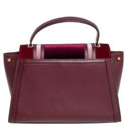 Pre Owned Michael Kors Brown/Burgundy Leather and Velvet Whitney Top Handle Bag