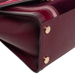 Pre Owned Michael Kors Brown/Burgundy Leather and Velvet Whitney Top Handle Bag