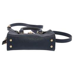 Pre Owned Michael Michael Kors Navy Blue Leather Hamilton Mini Tote