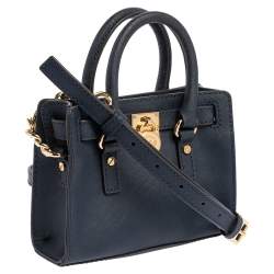 Pre Owned Michael Michael Kors Navy Blue Leather Hamilton Mini Tote