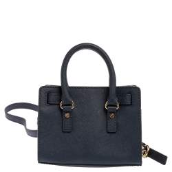 Pre Owned Michael Michael Kors Navy Blue Leather Hamilton Mini Tote