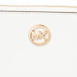 Pre Owned محفظة مايكل كورس جلد بيضاء بسحاب ملتف 