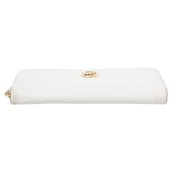 Pre Owned محفظة مايكل كورس جلد بيضاء بسحاب ملتف 