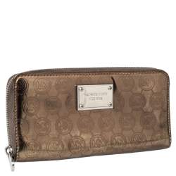Michael Kors Metallic Gold Leather Jet Set Zip Around Wallet