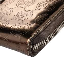 Michael Kors Metallic Gold Leather Jet Set Zip Around Wallet