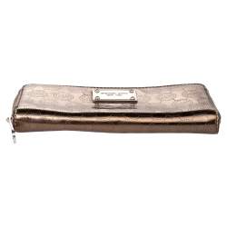 Michael Kors Metallic Gold Leather Jet Set Zip Around Wallet