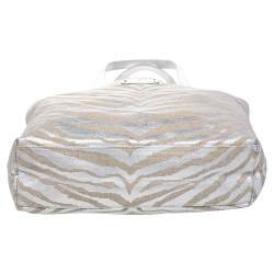 Pre Owned Michael Kors Silver/Beige Canvas And Patent Leather Tote