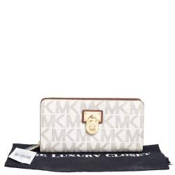 Pre Owned محفظة مايكل كورس هاميلتون جلد بيج ذات سحاب ملتف