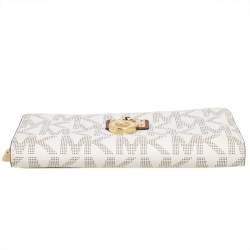 Pre Owned محفظة مايكل كورس هاميلتون جلد بيج ذات سحاب ملتف