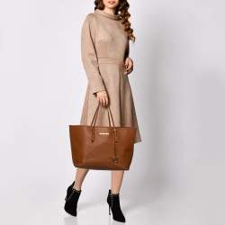 Pre Owned Michael Kors Brown Leather Large Jet Set Travel Tote