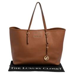 Pre Owned Michael Kors Brown Leather Large Jet Set Travel Tote