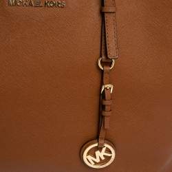 Pre Owned Michael Kors Brown Leather Large Jet Set Travel Tote