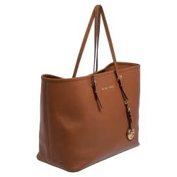 Pre Owned Michael Kors Brown Leather Large Jet Set Travel Tote