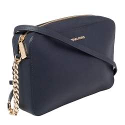 مملوكة مسبقًا Michael Kors Navy Blue Saffiano Leather Jet Set Camera Crossbody Bag