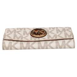 Pre Owned Michael Kors White Signature Canvas Fulton Wallet