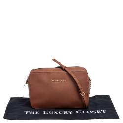 Pre Owned Michael Kors Brown Saffiano Leather Jet Set Camera Crossbody Bag