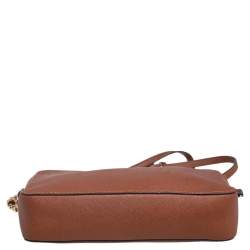 Pre Owned Michael Kors Brown Saffiano Leather Jet Set Camera Crossbody Bag