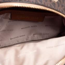 مملوكة مسبقًا حقيبة ظهر مايكل كورس جيسا قابلة للتحويل كانفاس مقوى بالشعار وجلد بني/بني فاتح 