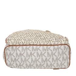 Pre Owned Michael Kors White Signature Coated Canvas Large Studded Jet Set Backpack
