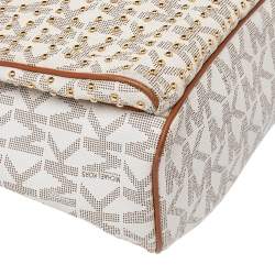 Pre Owned Michael Kors White Signature Coated Canvas Large Studded Jet Set Backpack