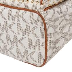 Pre Owned Michael Kors White Signature Coated Canvas Large Studded Jet Set Backpack