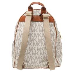 Pre Owned Michael Kors White Signature Coated Canvas Large Studded Jet Set Backpack