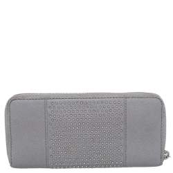Michael Kors Grey Saffiano Leather Micro Stud Travel Zip Around Wallet