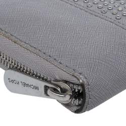Michael Kors Grey Saffiano Leather Micro Stud Travel Zip Around Wallet