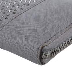 Michael Kors Grey Saffiano Leather Micro Stud Travel Zip Around Wallet