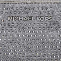 Michael Kors Grey Saffiano Leather Micro Stud Travel Zip Around Wallet