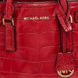 Pre Owned حقيبة يد توتس مايكل مايكل كورس ديلون جلد نقشة التمساح حمراء 