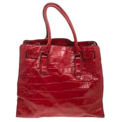Pre Owned حقيبة يد توتس مايكل مايكل كورس ديلون جلد نقشة التمساح حمراء 