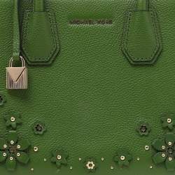 مملوكة مسبقًا Michael Kors Green Floral Embellished Leather Small Mercer Tote