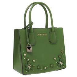 مملوكة مسبقًا Michael Kors Green Floral Embellished Leather Small Mercer Tote