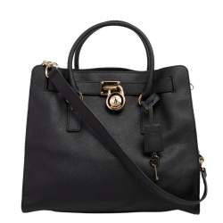 Pre Owned Michael Kors Black Leather Hamilton Tote 