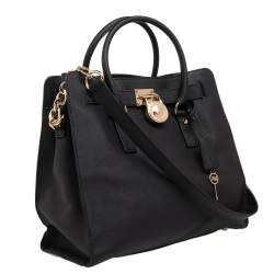 Pre Owned Michael Kors Black Leather Hamilton Tote 