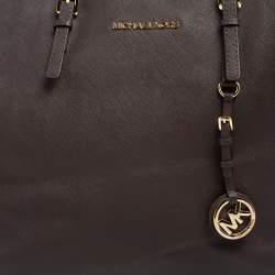 Pre Owned حقيبة يد مايكل كورس جت ست ترافل كبيرة جلد بني داكن