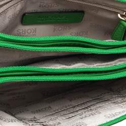 Pre Owned Michael Kors Green Leather Jet Set Crossbody Bag