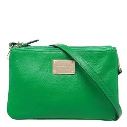 Pre Owned Michael Kors Green Leather Jet Set Crossbody Bag