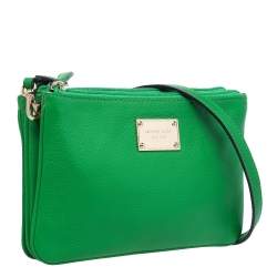 Pre Owned Michael Kors Green Leather Jet Set Crossbody Bag