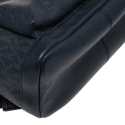 Pre Owned Michael Kors Navy Blue Leather And Signature Coated Canvas Russel Backpack