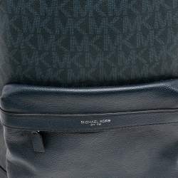 Pre Owned Michael Kors Navy Blue Leather And Signature Coated Canvas Russel Backpack