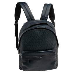 Pre Owned Michael Kors Navy Blue Leather And Signature Coated Canvas Russel Backpack