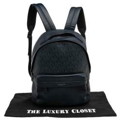 Pre Owned Michael Kors Navy Blue Leather And Signature Coated Canvas Russel Backpack