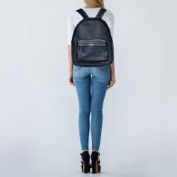 Pre Owned Michael Kors Navy Blue Leather And Signature Coated Canvas Russel Backpack