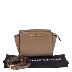 Pre Owned Michael Kors Dark Beige Leather Mini Selma Crossbody Bag