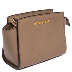 Pre Owned Michael Kors Dark Beige Leather Mini Selma Crossbody Bag